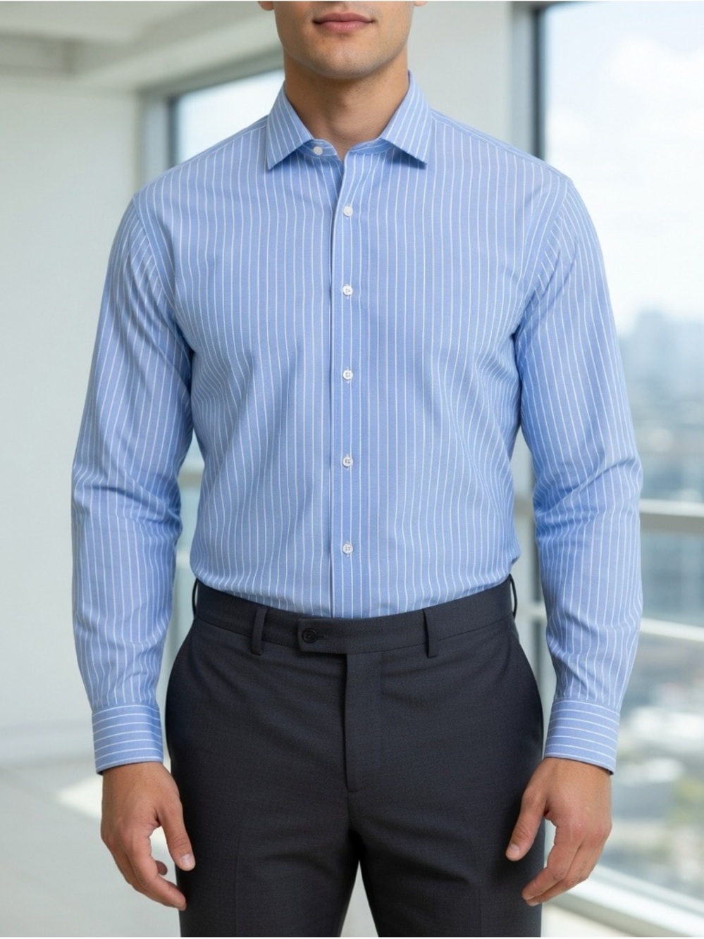 Ralph Lauren Dress Shirt 2XLT Tall Fit Blue-White Stripe 100% Cotton Button-up